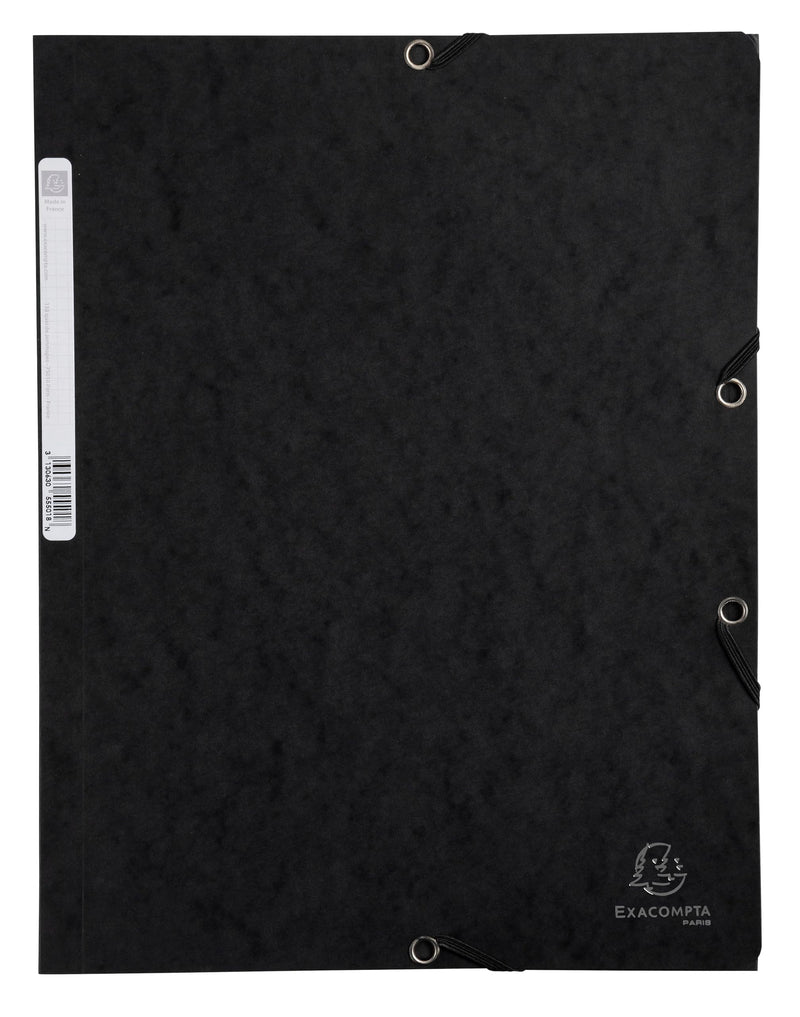 EXACOMPTA - EXACOMPTA ELASTICATED FOLDER, 3-FLAP, 400GSM PRESSBOARD, A4 - BLACK - Limolin 