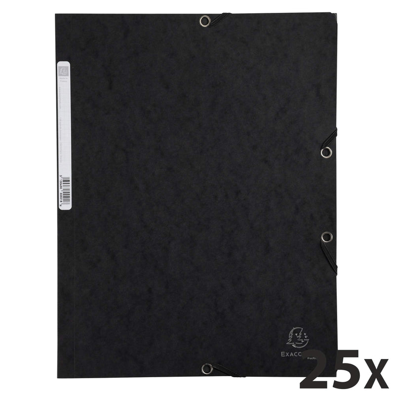 EXACOMPTA - EXACOMPTA ELASTICATED FOLDER, 3-FLAP, 400GSM PRESSBOARD, A4 - BLACK - Limolin 