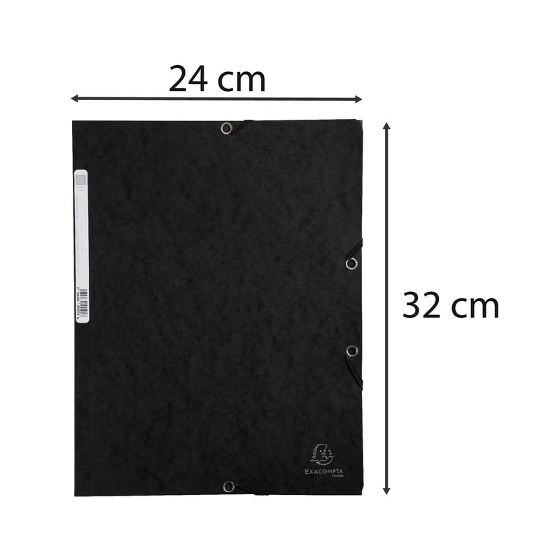 EXACOMPTA - EXACOMPTA ELASTICATED FOLDER, 3-FLAP, 400GSM PRESSBOARD, A4 - BLACK - Limolin 