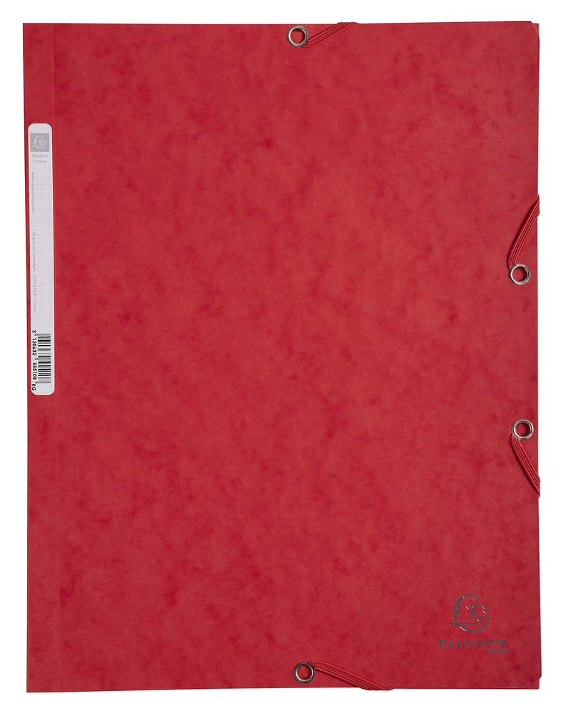EXACOMPTA -  EXACOMPTA ELASTICATED FOLDER, 3-FLAP, 400GSM PRESSBOARD, A4 - RED - Limolin 