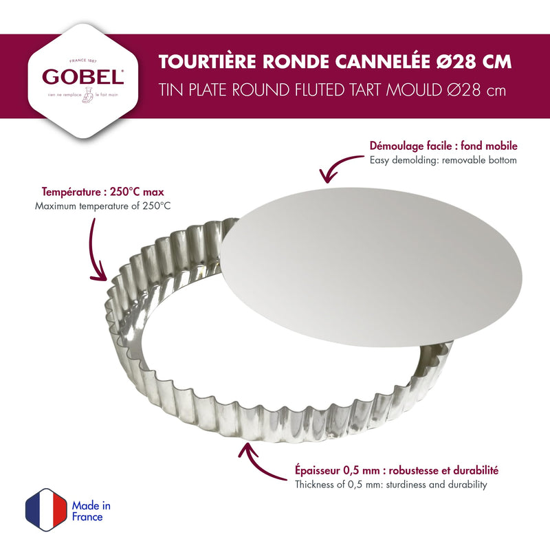 Gobel - Quiche Mold LB Fluted Round 28x2.5cm/11x1" Tin - Limolin 