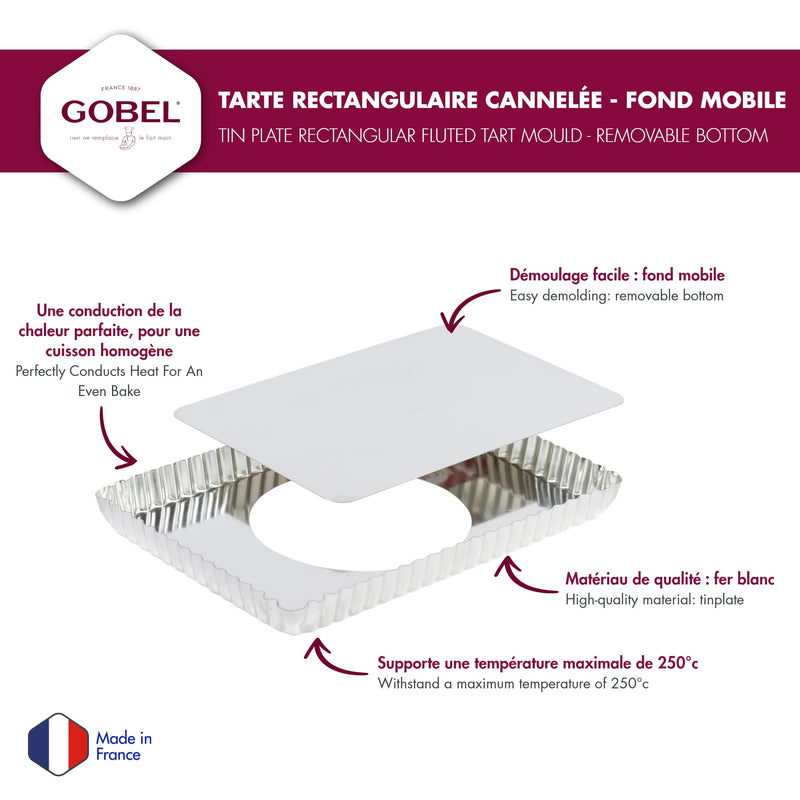 Gobel - Tart Mold LB Fluted Rectangle 29x20.5x2.5cm/11.5x8x1" Tin - Limolin 