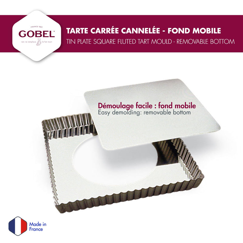 Gobel - Tart Mold LB Fluted Square 23x2.5cm/9x9x1" Tin - Limolin 