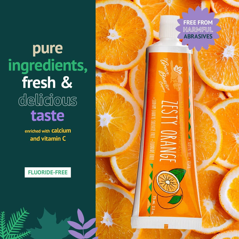 Green Beaver Company - Toothpaste Zesty Orange-All Natural Organic , Vegan, Fluoride Free & Gluten Free - Limolin 