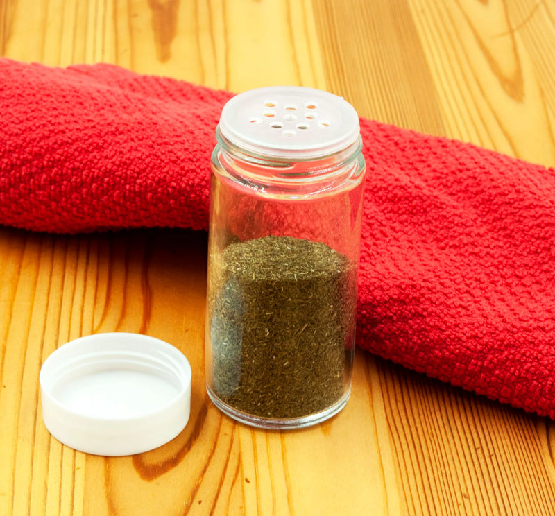 KITCHEN BASICS - Spice Jar Round Glass w/Black Lid