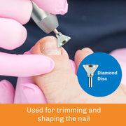 Medicool B1R-CM diamond disc bit shaping a toenail, application detail