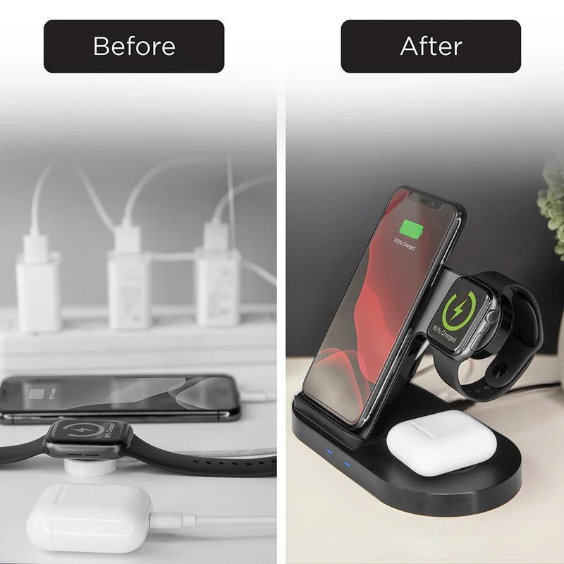 HyperGear - 3-In-1 Wireless Charging Dock With 10W Wireless Fast Charge | Black - Limolin 