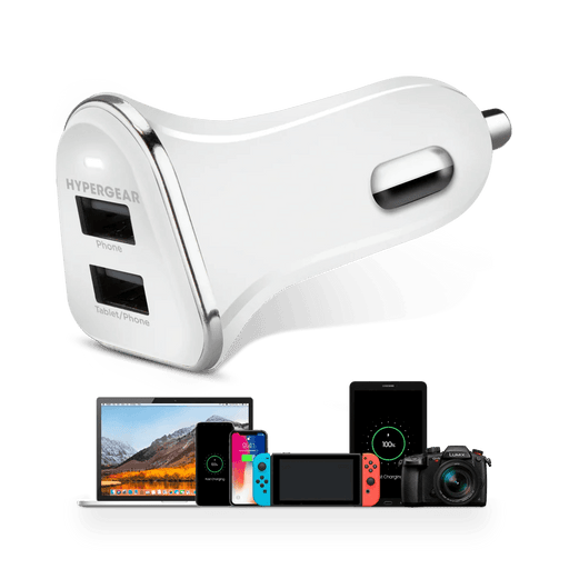 HyperGear - Car Charger 2 Port Usb-A 34Amp Rapid Charge - White - Limolin 