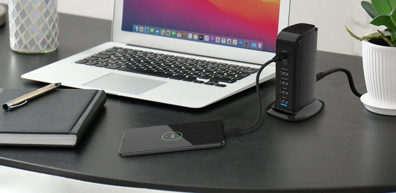 HyperGear - Charging Station 6 Port 42W 4X Usb-A 2X Usb-C Pd Tower Design Fast Charging - Black - Limolin 