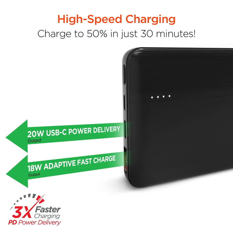HyperGear - Fast Charge Power Bank With 20W Usb-C Pd | Black | 10,000Mah - Limolin 
