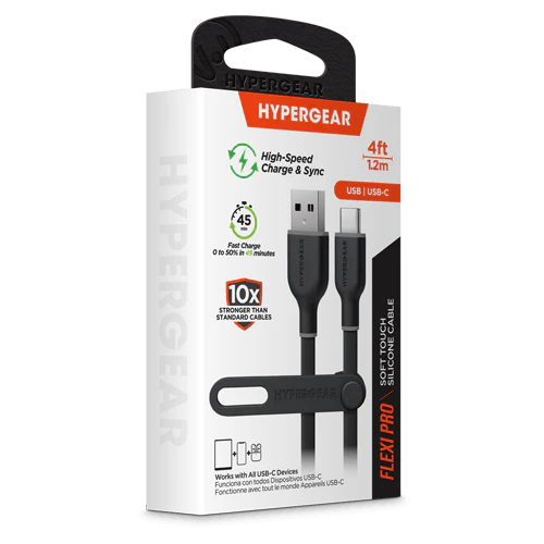 HyperGear - Flexi Pro Usb-C To Usb-C Soft-Touch Silicone Fast Charge Cable | 4Ft | Black - Limolin 