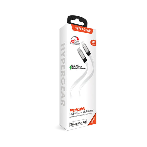 HyperGear - Flexi Usb-C To Mfi Lightning Flat Fast Charge Cable | 6Ft | White - Limolin 