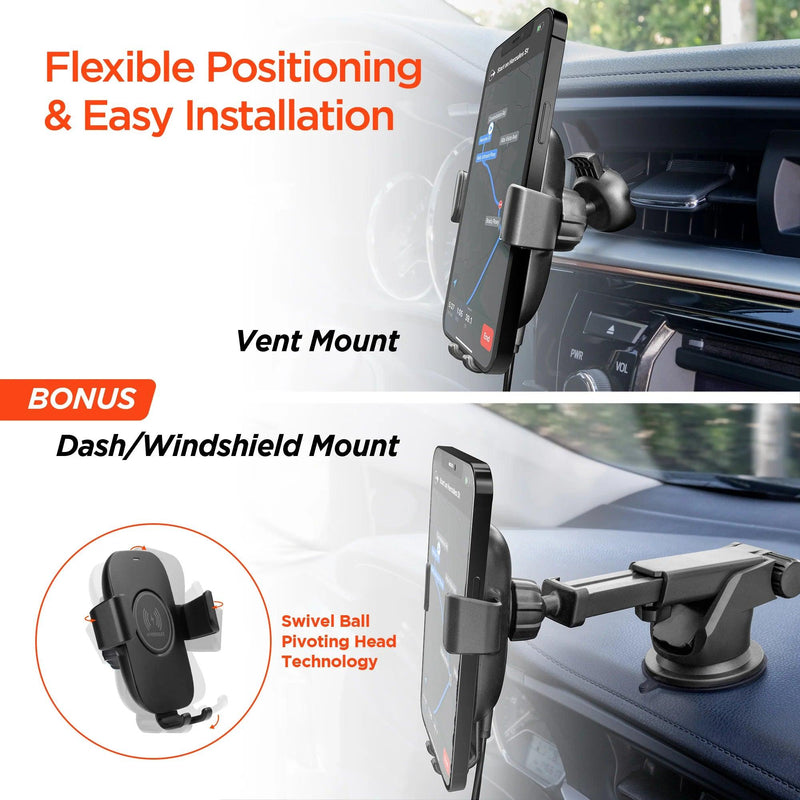 HyperGear - Gravity 15W Wireless Fast Charging Mount | Vent + Dashboard + Windshield | Black - Limolin 