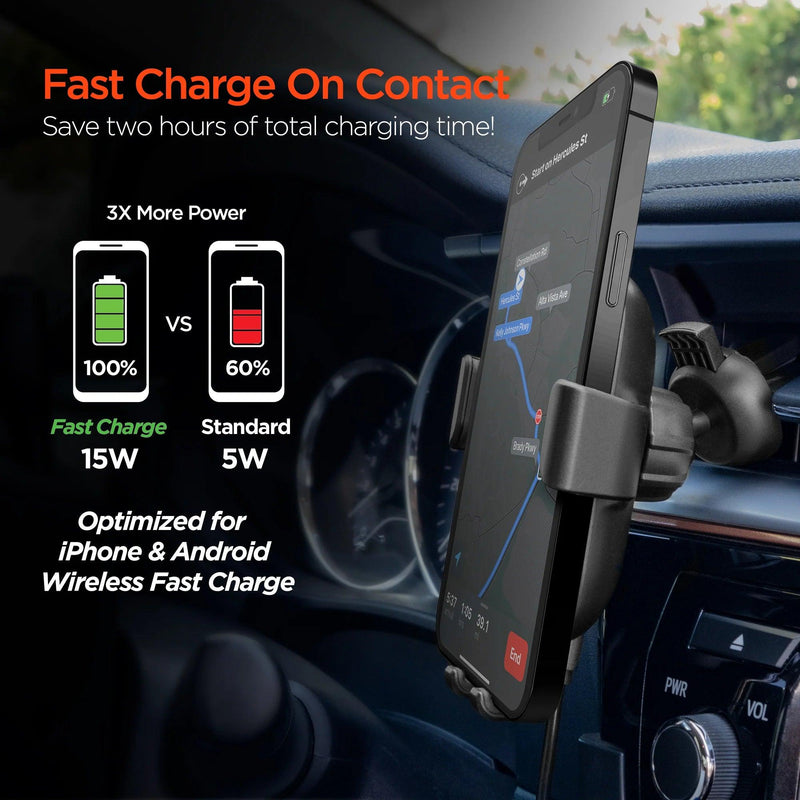 HyperGear - Gravity 15W Wireless Fast Charging Mount | Vent + Dashboard + Windshield | Black - Limolin 