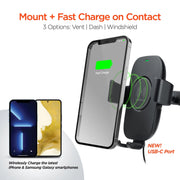 HyperGear - Gravity 15W Wireless Fast Charging Mount | Vent + Dashboard + Windshield | Black - Limolin 