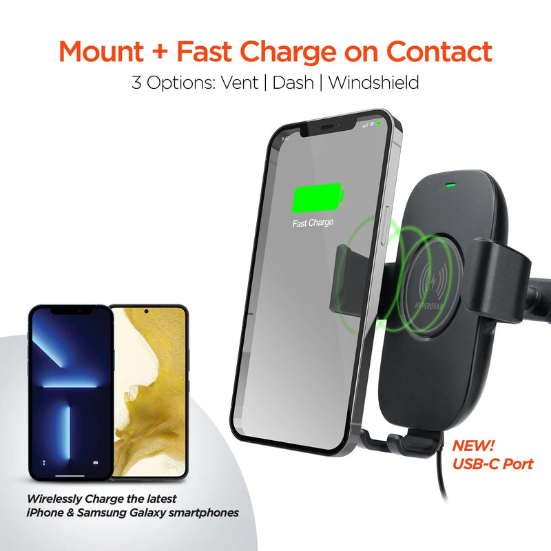 HyperGear - Gravity 15W Wireless Fast Charging Mount | Vent + Dashboard + Windshield | Black - Limolin 