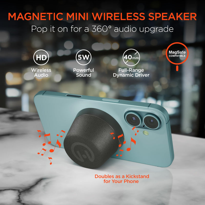 HyperGear - Hypergear Speaker Bluetooth 5W Pocket Popper Mini Attaches To Magsafe Phones Ipx6 Waterproof And Kickstand Built In Mic 8Hr Play Time - Black - Limolin 