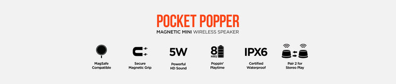HyperGear - Hypergear Speaker Bluetooth 5W Pocket Popper Mini Attaches To Magsafe Phones Ipx6 Waterproof And Kickstand Built In Mic 8Hr Play Time - Black - Limolin 