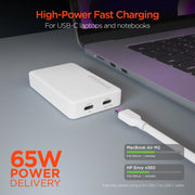 HyperGear - Hypergear Wall Charger 65W (45W + 20W) Dual Usb-C Pd Gan Pps Ultra Slim Fast Charge Foldable Prongs - White - Limolin 