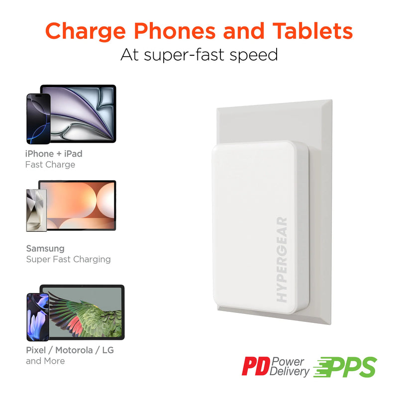 HyperGear - Hypergear Wall Charger 65W (45W + 20W) Dual Usb-C Pd Gan Pps Ultra Slim Fast Charge Foldable Prongs - White - Limolin 