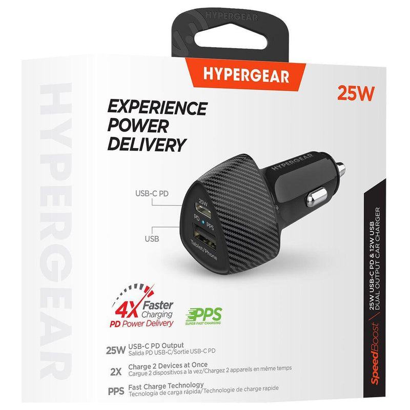 HyperGear - Speedboost 25W Usb-C Pd + 12W Usb Fast Car Charger With Pps | Black - Limolin 