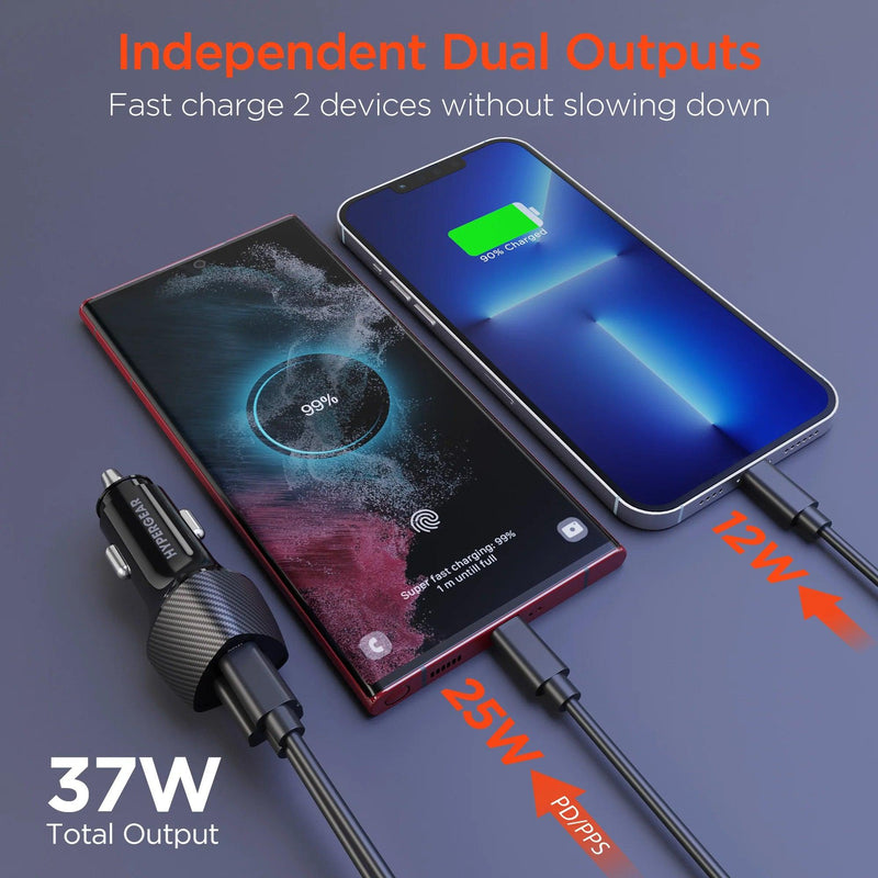 HyperGear - Speedboost 25W Usb-C Pd + 12W Usb Fast Car Charger With Pps | Black - Limolin 