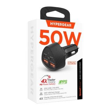 HyperGear - Speedboost 50W Quad Car Charger With Dual 25W Usb-C Pd/Pps - Limolin 