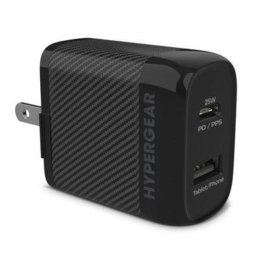 HyperGear - Wall Charger 2 Port Usb-A (12W) Usb-C (25W) Pd Pps Speedboost - Black - Limolin 