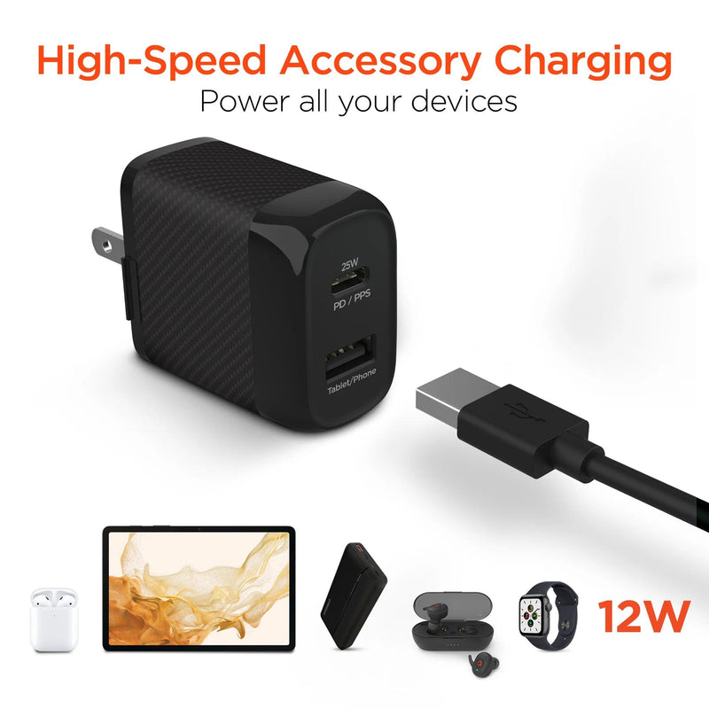 HyperGear - Wall Charger 2 Port Usb-A (12W) Usb-C (25W) Pd Pps Speedboost - Black - Limolin 