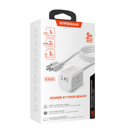 HyperGear - Wall Charger Power Strip Extension Cord - Limolin 