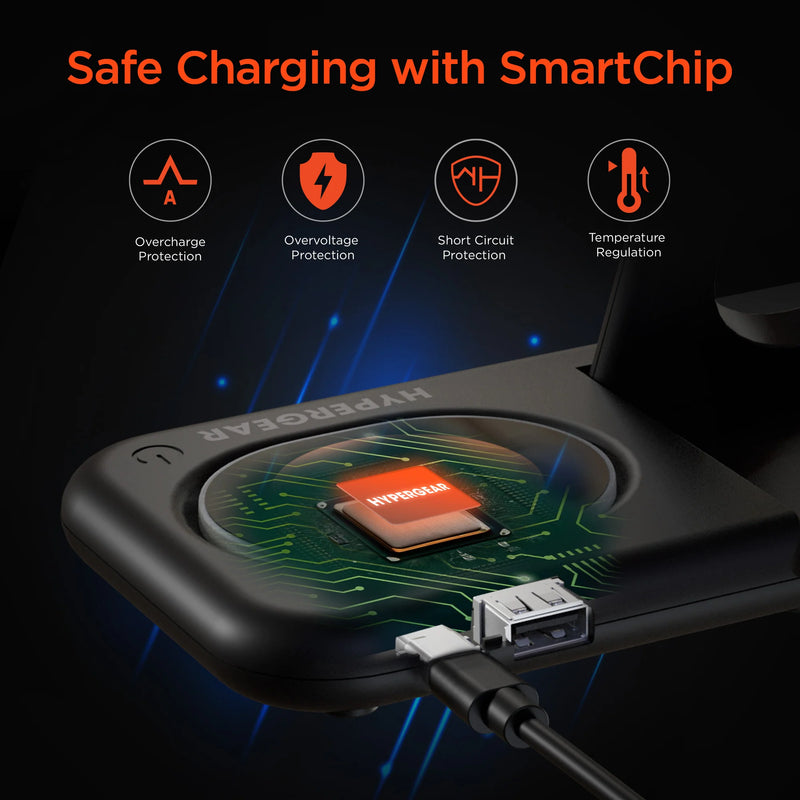 HyperGear - Wireless Charging Stand 4 In 1 Powerfold X-Ray 15W Fast Charge Phone Airpods & Watch & 1 Usb-A Port - Black - Limolin 