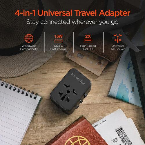HyperGear - Worldcharge Universal Travel Adapter With Usb-C | Black - Limolin 