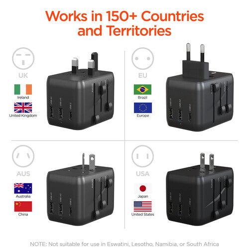 HyperGear - Worldcharge Universal Travel Adapter With Usb-C | Black - Limolin 