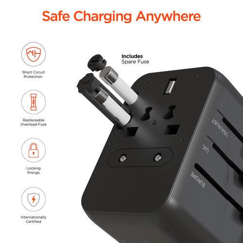 HyperGear - Worldcharge Universal Travel Adapter With Usb-C | Black - Limolin 