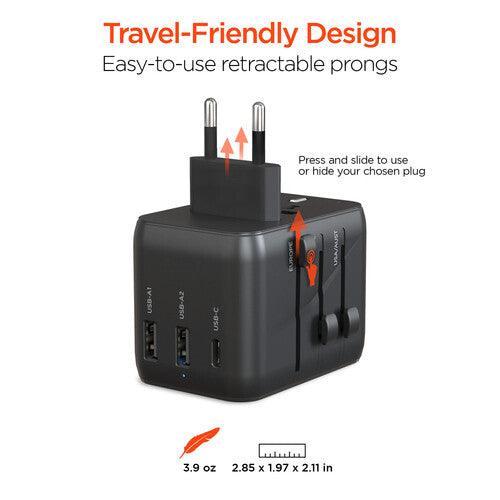 HyperGear - Worldcharge Universal Travel Adapter With Usb-C | Black - Limolin 
