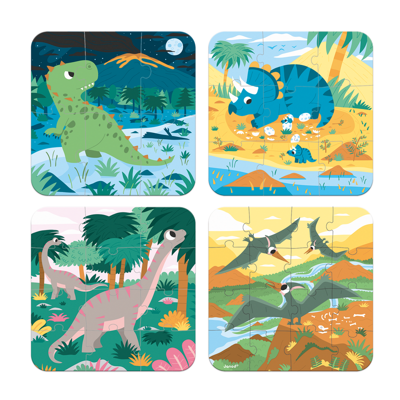 4 IN 1 PROGRESSIVE PUZZLES - DINOSAURS