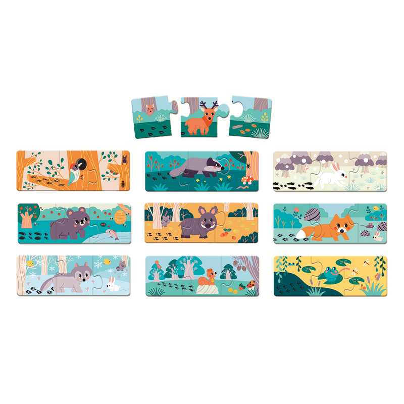PZ3: SET 10 PUZZLES OF 3 pcs - ANIMAL FOOTPRINTS