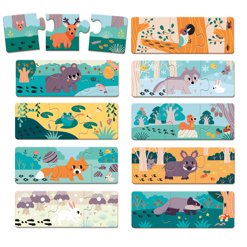 PZ3: SET 10 PUZZLES OF 3 pcs - ANIMAL FOOTPRINTS