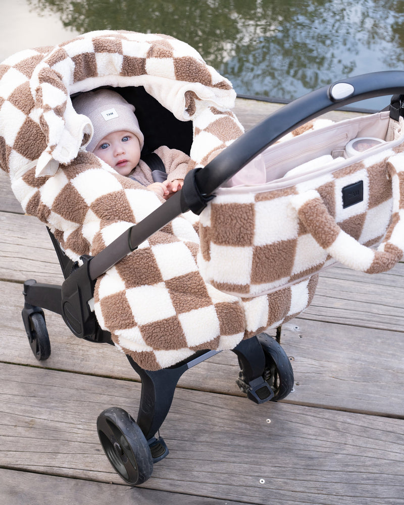 7AM - Car Seat Cocoon - Checker Berber - Print Checkers Tan - 0-12M