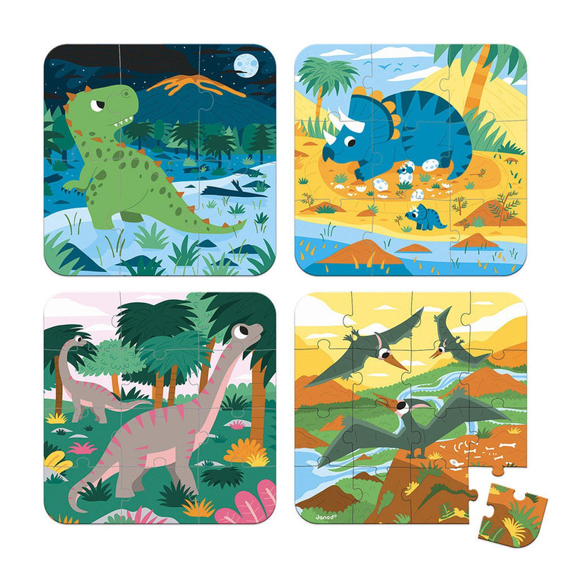 Janod - 4 in 1 Progressive Puzzles - Dinosaurs - Limolin 