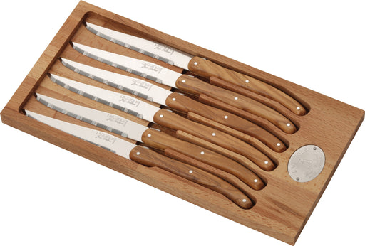 Jean Dubost - Laguiole Serrated Knife Set Olive Wood 6pc - Limolin 