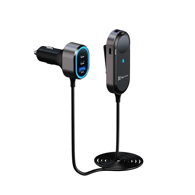 KlipXtreme – Chargeur de voiture 6 ports 100 W avec extension pour siège arrière – Noir – KCC-100