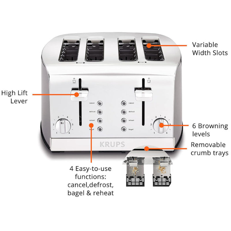 KRUPS KH734D51 4-Slice Stainless Steel Toaster