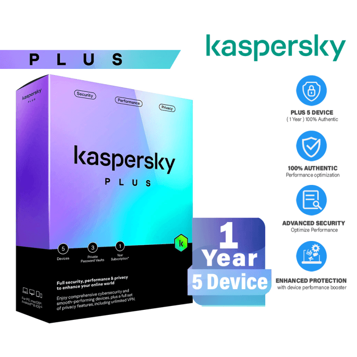 Kaspersky - Kaspersky Plus 5-User 1Yr with Unlimited VPN - Limolin 