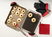 Kitchen Grips - Glove 5-Finger Large 28cm/11" Cherry/Blk FLXaPrene 2pc Set - Limolin 