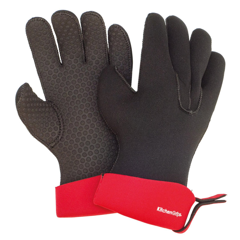 Kitchen Grips - Glove 5-Finger Small 26cm/10.25" Cherry/Blk FLXaPrene 2pc Set - Limolin 