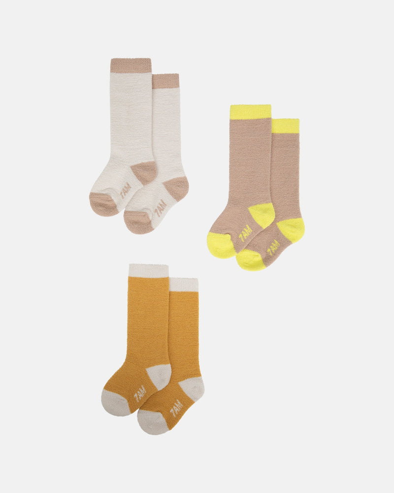 7AM - Long Socks Solid - Fuzzy - 3 pack - Ecru, Pecan, Amber - 6-12M
