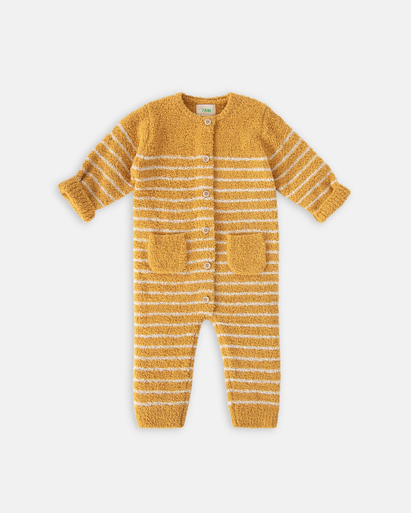 7AM - Long Sleeve Striped Jumpsuit - Fuzzy