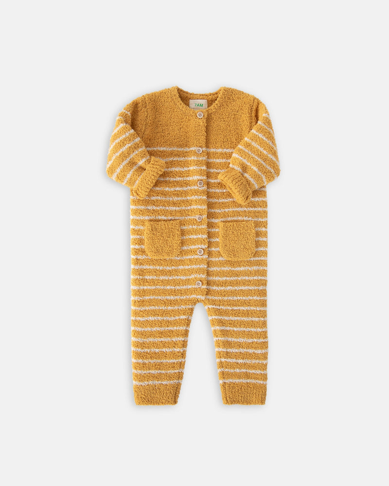 7AM - Long Sleeve Striped Jumpsuit - Fuzzy