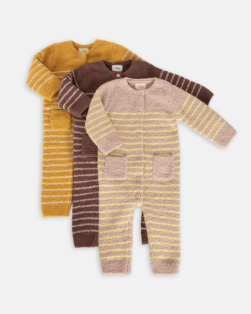 7AM - Long Sleeve Striped Jumpsuit - Fuzzy